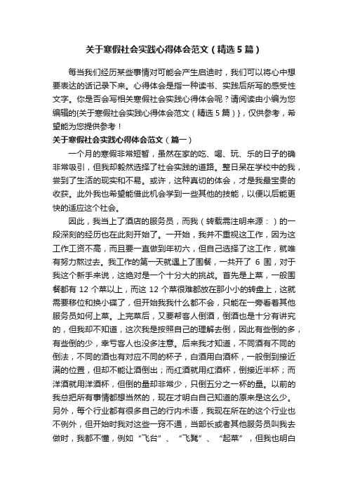 关于寒假社会实践心得体会范文（精选5篇）