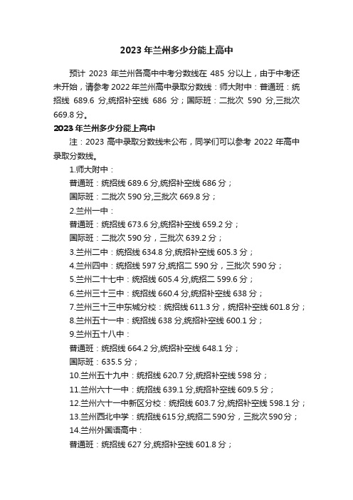 2023年兰州多少分能上高中