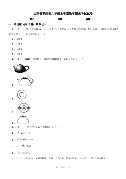 山东省枣庄市九年级上学期数学期末考试试卷