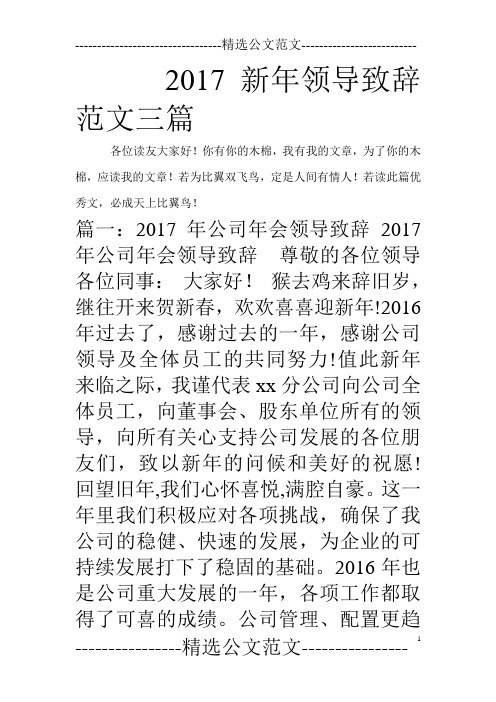 2017新年领导致辞范文三篇_1