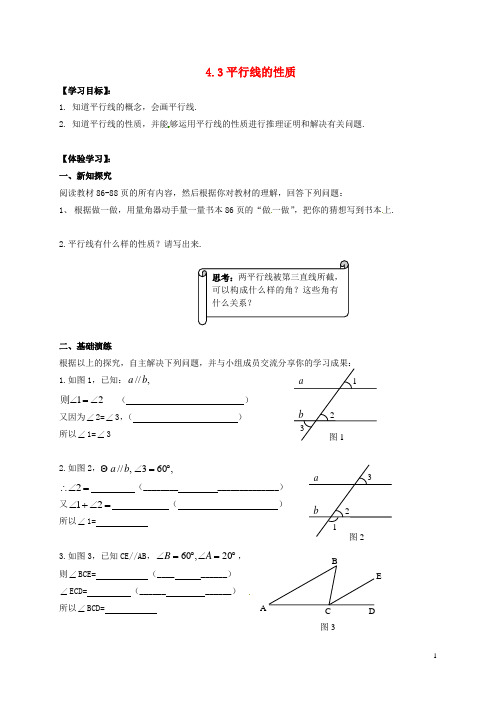 广西北海市海城区七年级数学下册 4.3 平行线的性质导