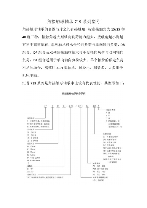 角接触球轴承719系列型号