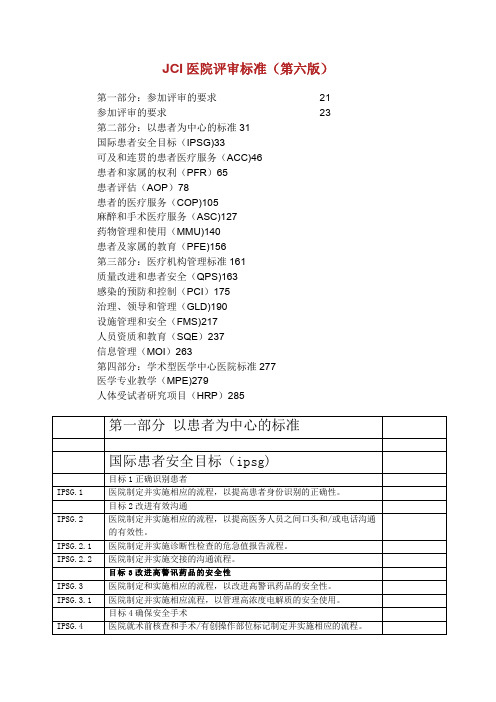 jci医院的评审标准第六版