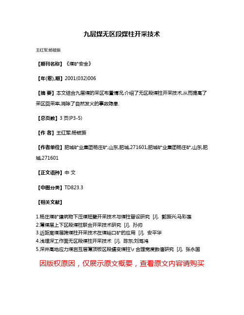 九层煤无区段煤柱开采技术