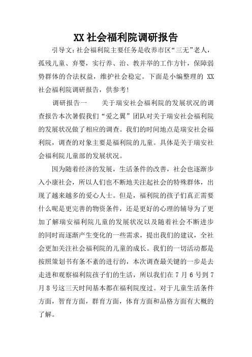 XX社会福利院调研报告