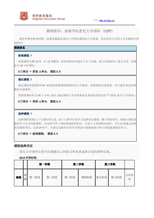 【澳洲泰勒学院】泰勒学院悉尼大学预科 (USFP)