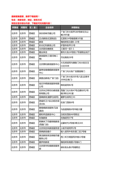 新版北京市北京市西城区家政服务企业公司商家户名录单联系方式地址大全64家