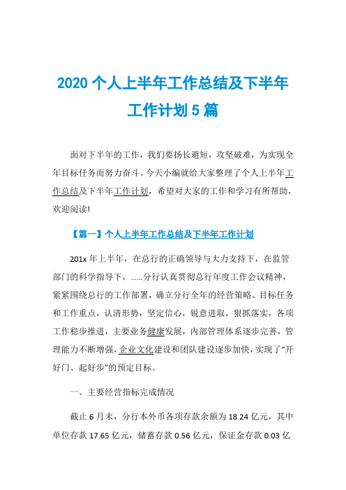 2020个人上半年工作总结及下半年工作计划5篇