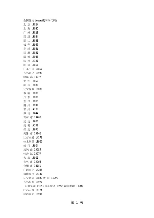 全国各地HomeSid代码10页word