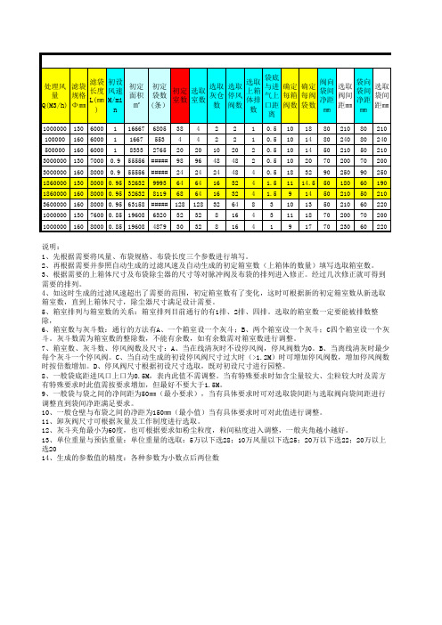 脉冲布袋除尘器全参数设计计算表