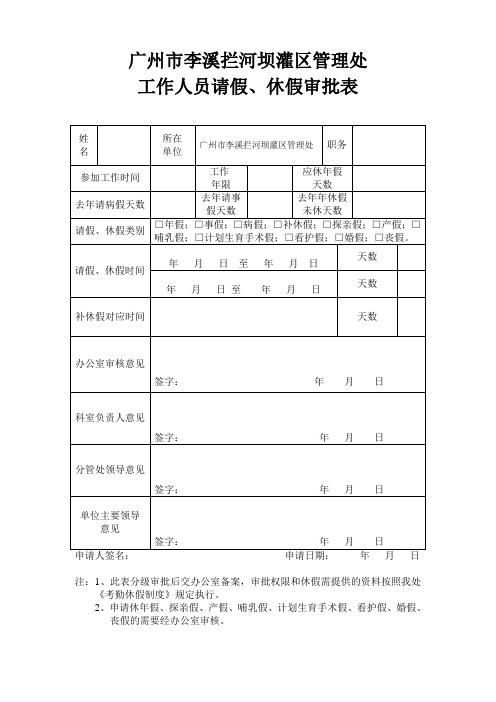 工作人员休假审批表