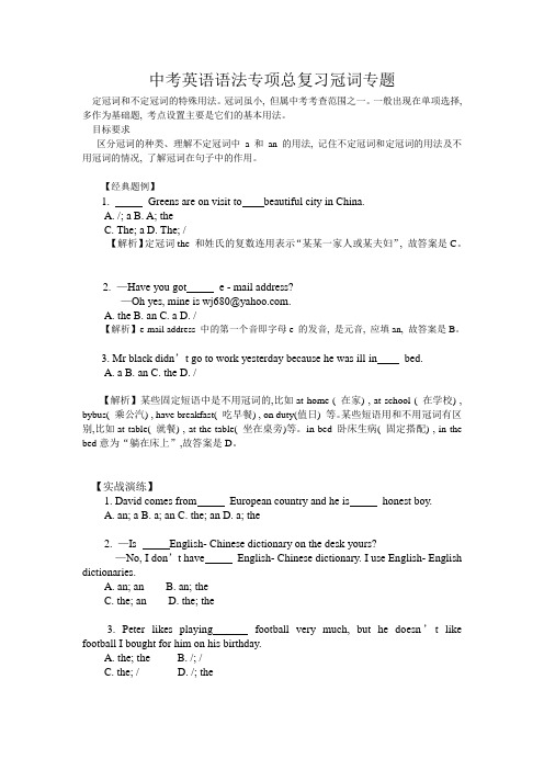 中考英语语法专项总复习词法专题冠词