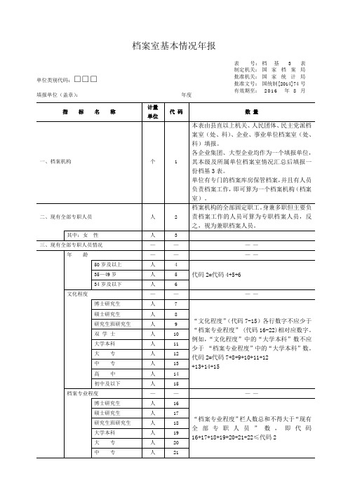 档案室基本情况年报