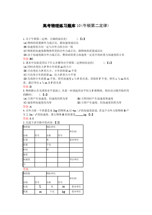 高考物理练习题库10(牛顿第二定律)