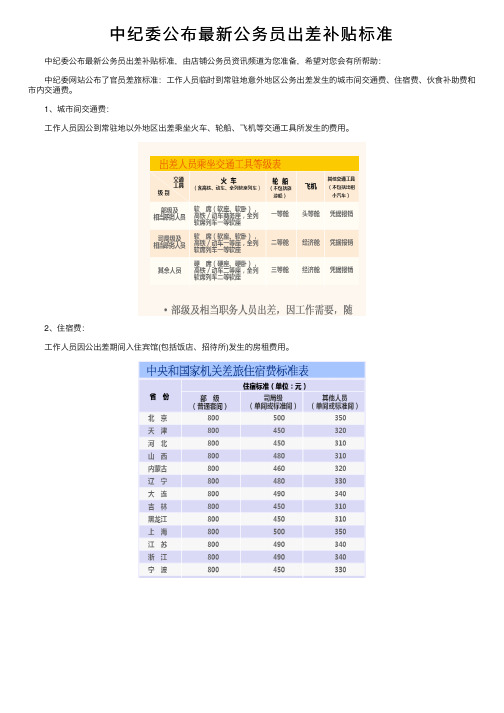 中纪委公布最新公务员出差补贴标准