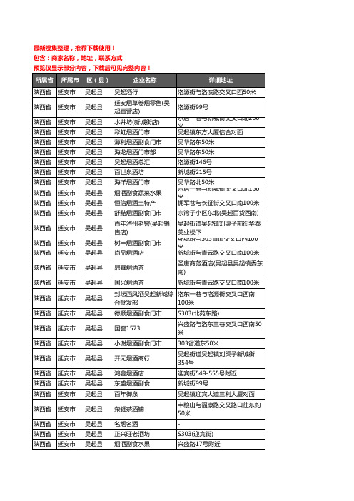 新版陕西省延安市吴起县酒水批发企业公司商家户名录单联系方式地址大全70家