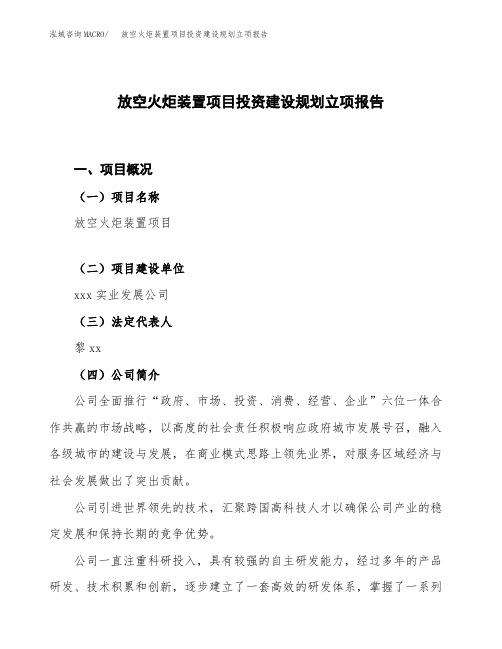 放空火炬装置项目投资建设规划立项报告