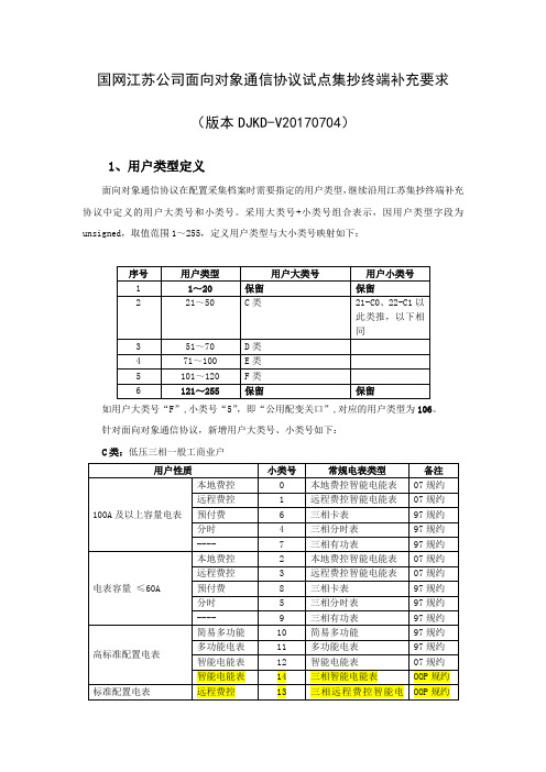 面向对象通信协议试点集抄终端补充要求版本(DJKDV20170704)