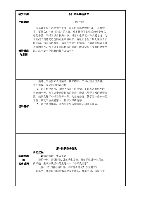 今日我当家实践记录表