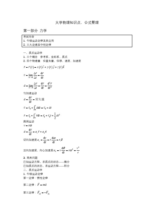 大学物理核心知识点、公式整理