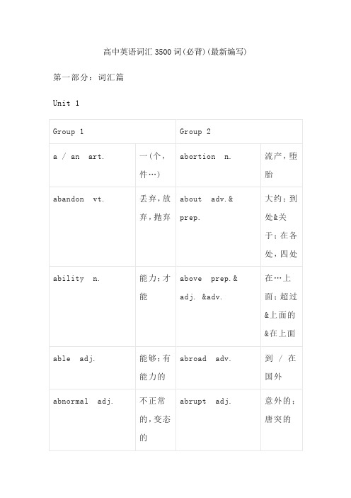 高中英语词汇3500词(必背)(最新编写)