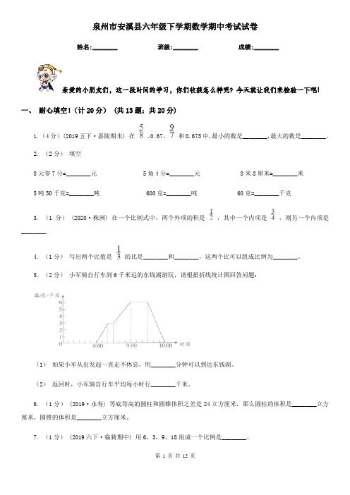 泉州市安溪县六年级下学期数学期中考试试卷