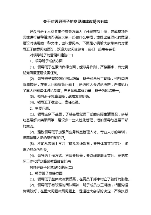 关于对领导班子的意见和建议精选五篇