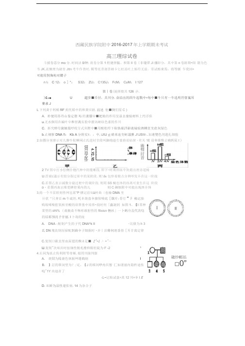 陕西省西藏民族学院附属中学2017届高三理综上学期期末考试试题扫描版