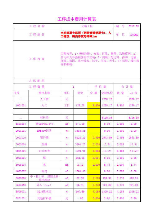 2217.08钢纤维通混凝土),人工铺筑,路面厚度每增减1cm