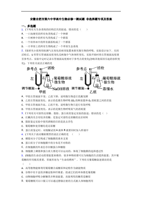 安徽合肥市第六中学高中生物必修一测试题 非选择题专项及答案