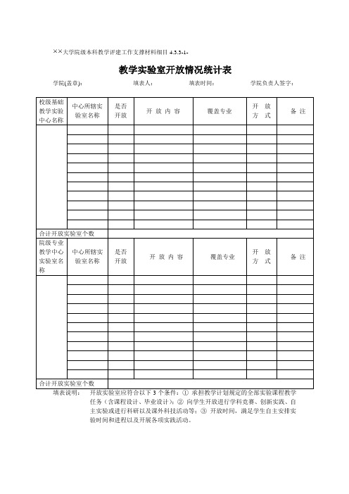 (新)教学实验室开放情况统计表