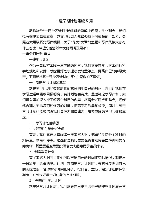 一建学习计划集锦5篇