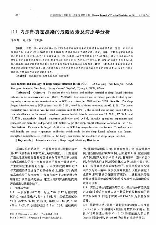 ICU内深部真菌感染的危险因素及病原学分析