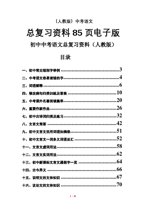 初中中考语文总复习资料(人教版)