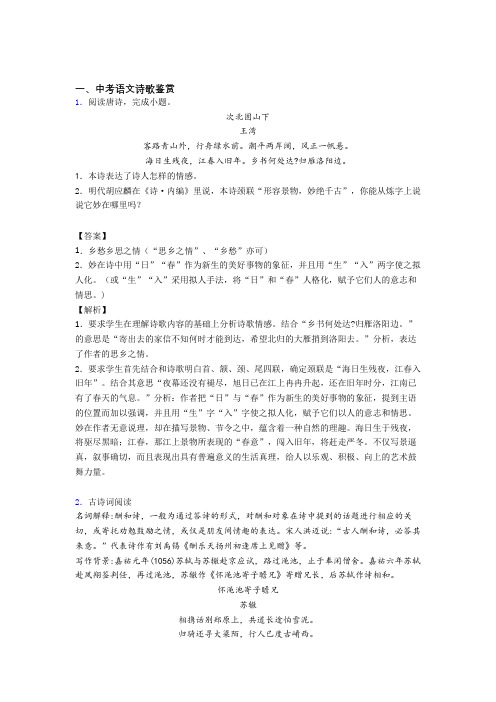 中考语文易错题精选-诗歌鉴赏练习题附答案解析