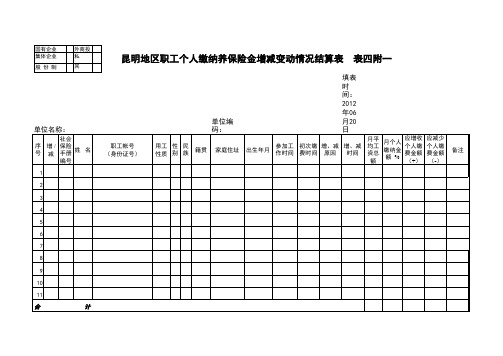 养老保险增减变动表