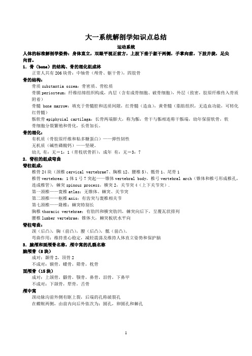 医学院系统解剖学知识点总结