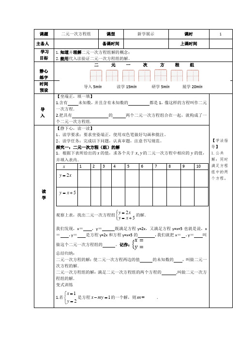 8-1 二元一次方程组(1) 教案   