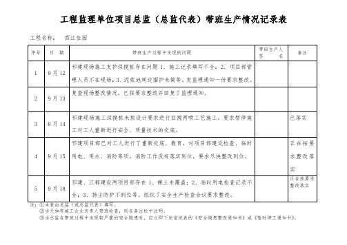 总监带班生产情况记录表