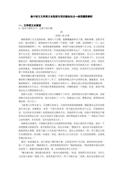 高中语文文学类文本阅读专项训练知识点-+典型题附解析