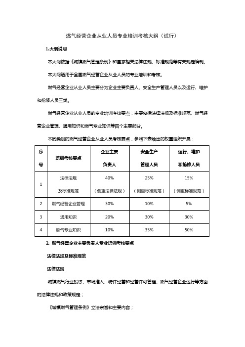 燃气经营企业从业人员专业培训考核大纲试行