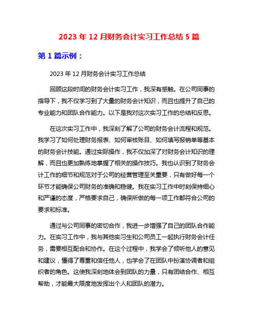 2023年12月财务会计实习工作总结5篇