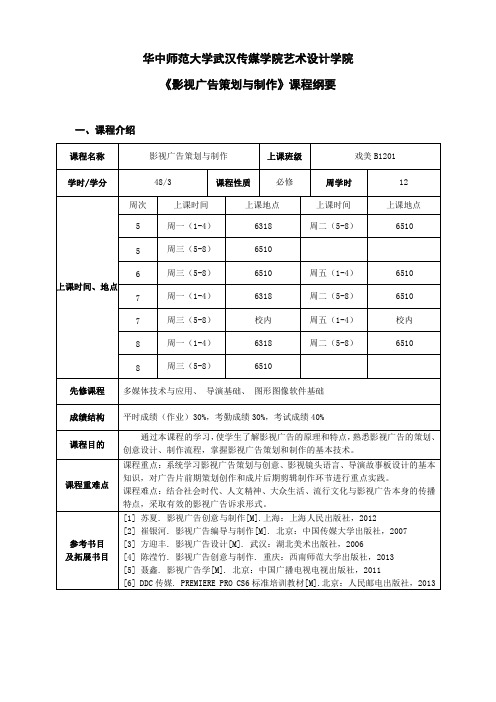 影视广告策划与制作课程纲要