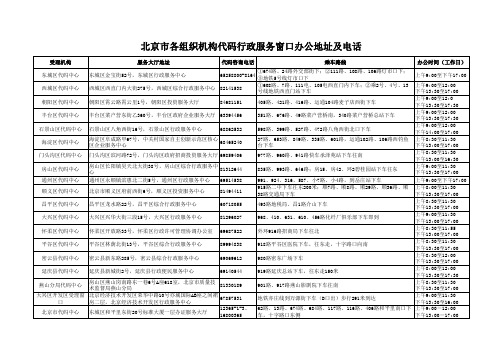 北京市各组织机构代码行政服务窗口办公地址及电话