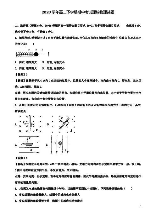 林芝地2020高二物理下学期期中试题