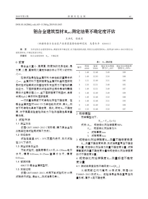 铝合金建筑型材Rp0.2测定结果不确定度评估