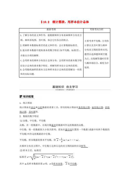 高考数学大一轮复习第十章统计与统计统计图表数据的数字特征用样本估计总体学案文北师大版201805053329