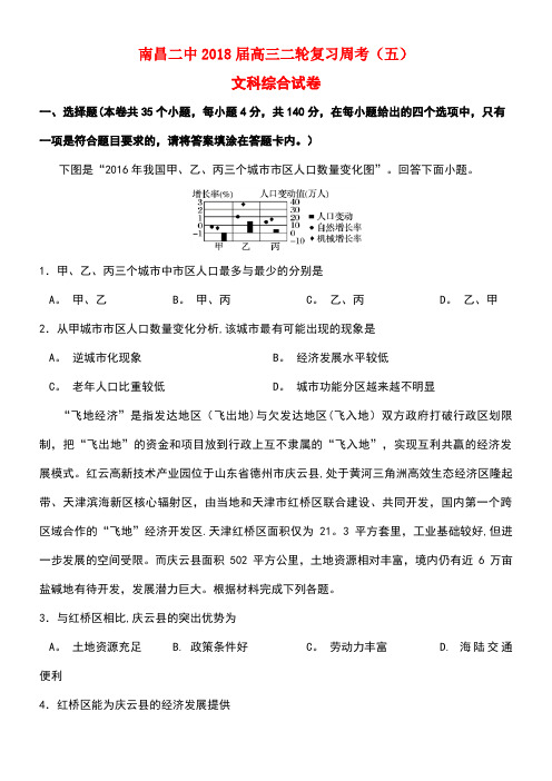 江西省南昌市第二中学2018届高三地理下学期周考试题(五)