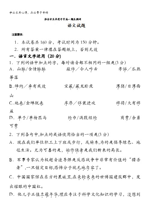 江苏省淮安市吴承恩中学10-11学年高一下学期期末调研试题(语文)