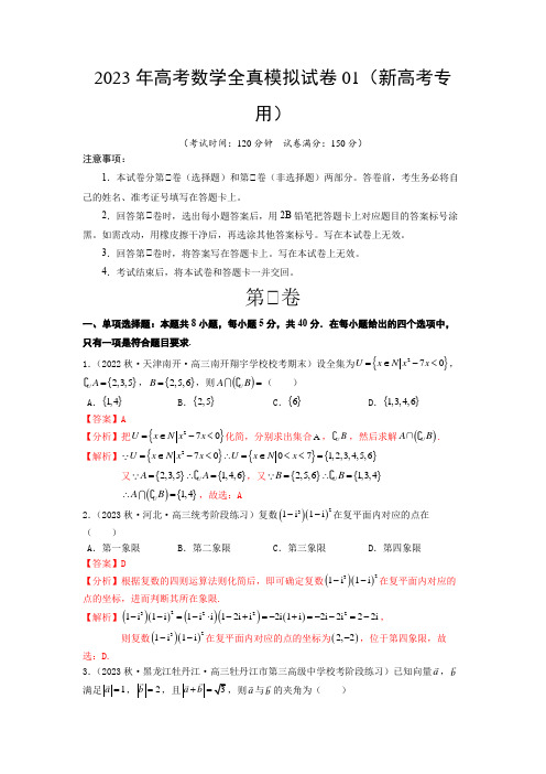 2023年高考数学全真模拟试卷01(新高考专用)(解析版)